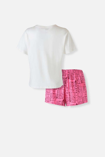 PIJAMA DE NARUTO ROSADO Y BLANCO DE PANTALÓN CORTO PARA MUJER