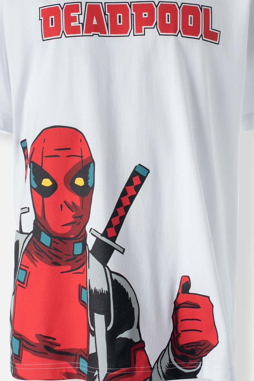 Card slide image -  PIJAMA DE DEADPOOL BLANCA Y ROJA DE PANTALÓN CORTO PARA HOMBRE
