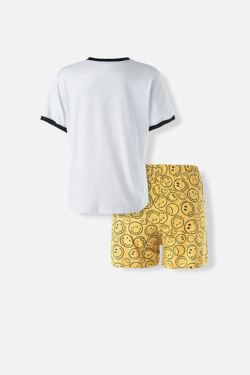 Card slide image -  PIJAMA DE SMILEY AMARILLA Y BLANCA DE PANTALÓN CORTO PARA MUJER