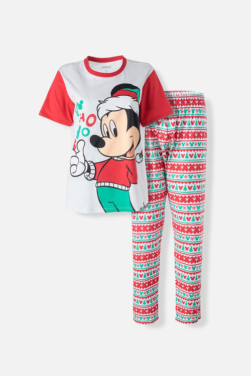 Card slide image -  PIJAMA DE MICKEY MOUSE BLANCA, ROJA Y VERDE DE PANTALÓN LARGO PARA MUJER