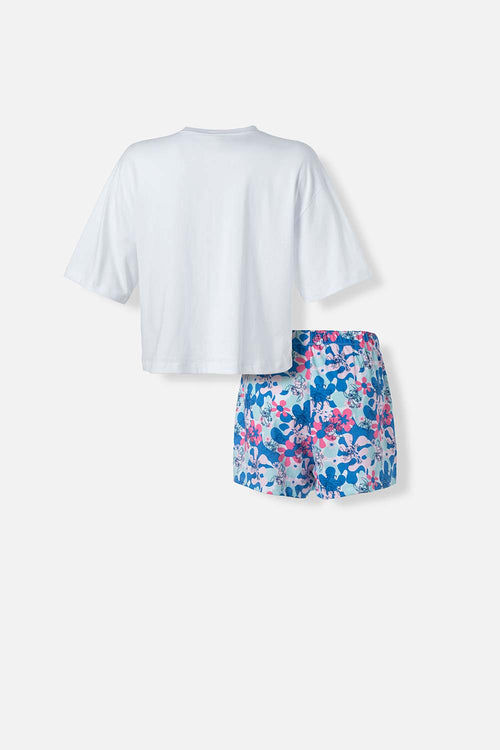 Card slide image -  PIJAMA DE STITCH BLANCA Y MULTICOLOR DE PANTALÓN CORTO PARA MUJER