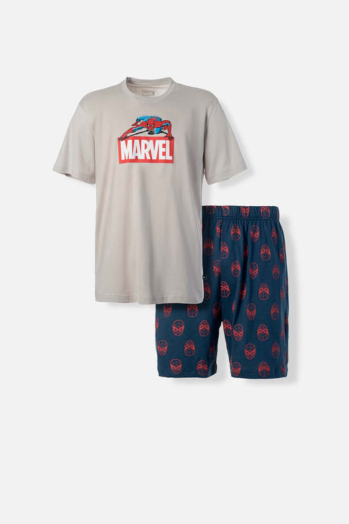 Card slide image -  PIJAMA DE SPIDERMAN DE PANTALÓN CORTO GRIS Y AZUL PARA HOMBRE