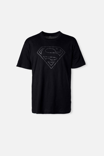  CAMISETA DE SUPERMAN MANGA CORTA NEGRA PARA HOMBRE