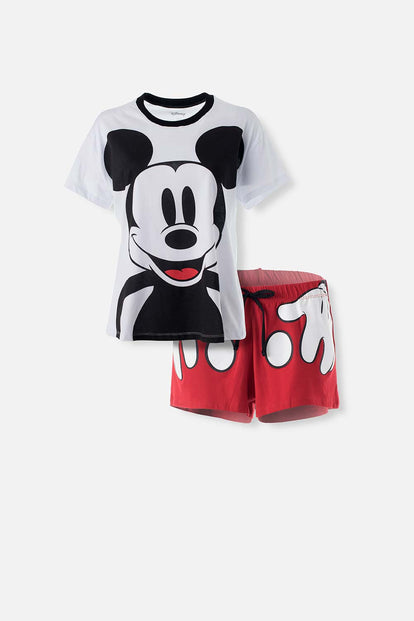 PIJAMA DE MICKEY MOUSE PANTALÓN CORTO BLANCO Y ROJO PARA MUJER