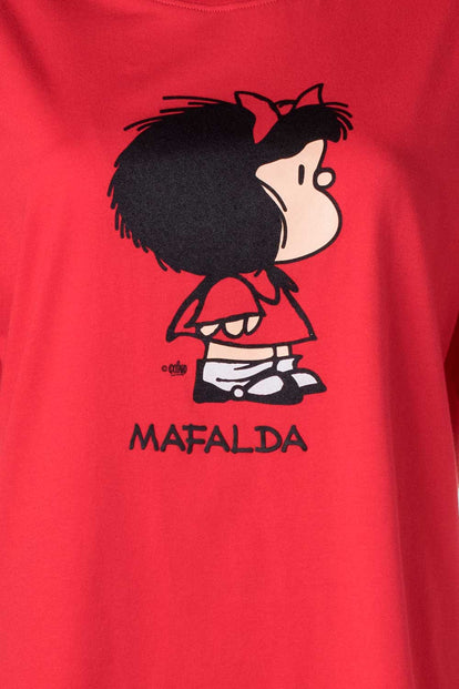  CAMISETA DE MAFALDA MANGA CORTA ROJA PARA MUJER