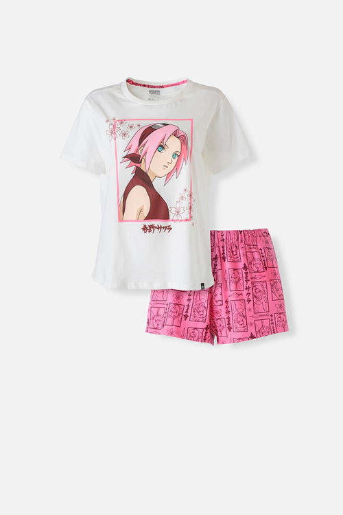 Card slide image -  PIJAMA DE NARUTO ROSADO Y BLANCO DE PANTALÓN CORTO PARA MUJER