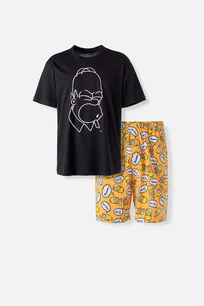  PIJAMA DE LOS SIMPSON NEGRA Y AMARILLA CON PANTALÓN CORTO PARA HOMBRE