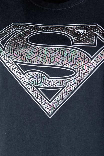  CAMISETA DE SUPERMAN GRIS MANGA CORTA PARA MUJER
