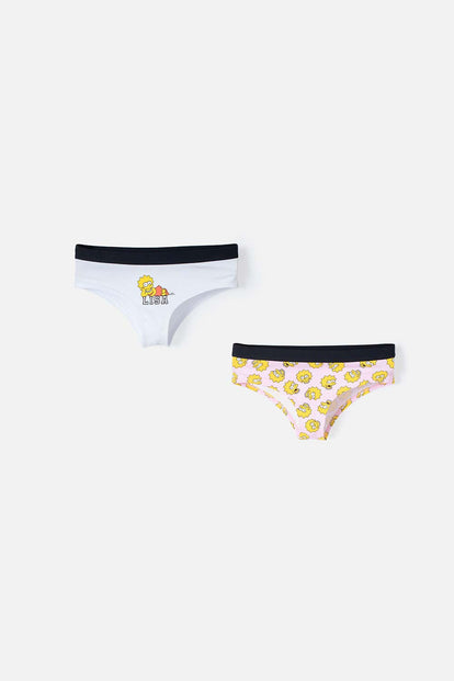  PACK X2 PANTIES DE LOS SIMPSON BLANCO Y ROSADO CON PRETINA ELÁSTICA PARA MUJER