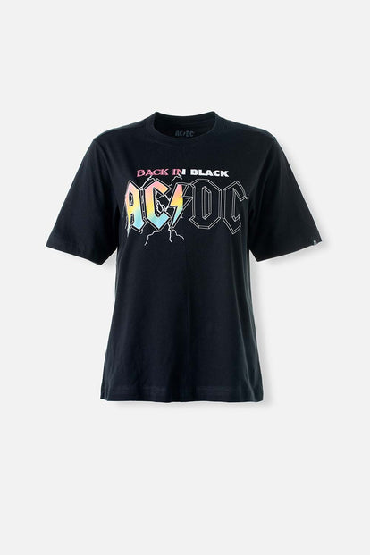  CAMISETA DE AC/DC NEGRA MANGA CORTA PARA MUJER