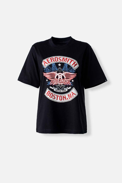  CAMISETA DE AEROSMITH NEGRA MANGA CORTA PARA MUJER