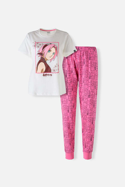 PIJAMA DE NARUTO MARFIL Y ROSADA DE PANTALÓN LARGO PARA MUJER