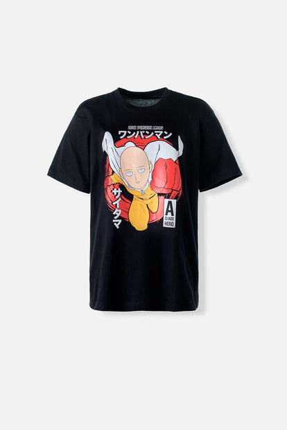 CAMISETA DE ONE PUNCH MAN MANGA CORTA NEGRA GÉNERO NEUTRO