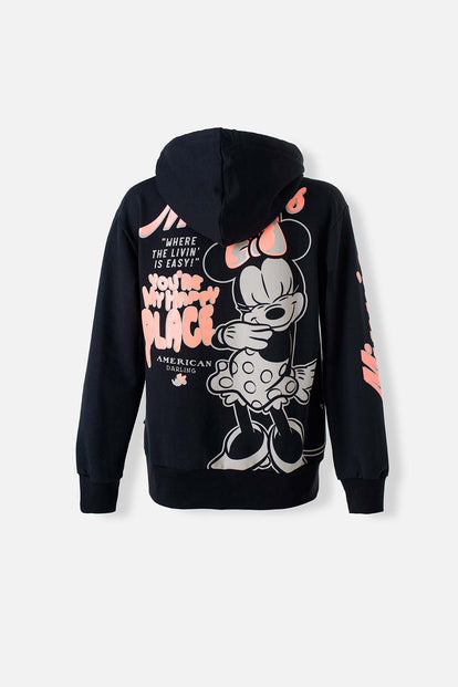 BUZO DE MINNIE MOUSE CON CAPUCHA NEGRO PARA MUJER