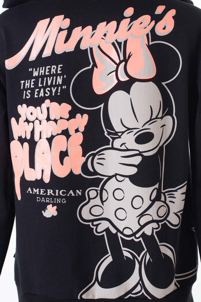 BUZO DE MINNIE MOUSE CON CAPUCHA NEGRO PARA MUJER