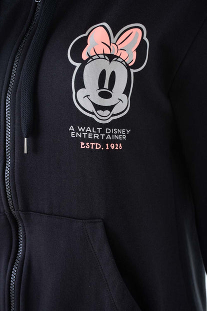 BUZO DE MINNIE MOUSE CON CAPUCHA NEGRO PARA MUJER