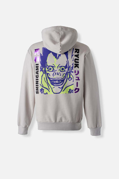 BUZO DE DEATH NOTE CERRADO CON CAPUCHA GRIS NIEBLA GÉNERO NEUTRO