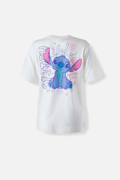 CAMISETA DE STITCH MARFIL REGULAR FIT PARA MUJER