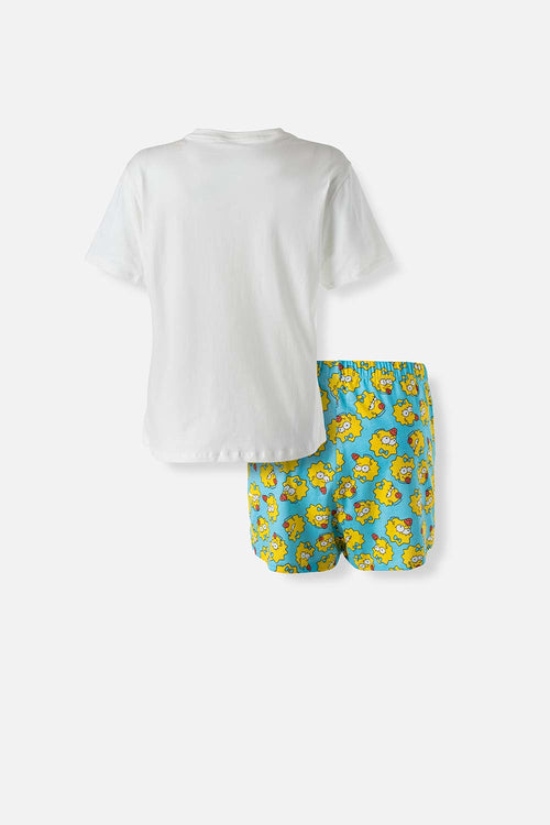 Card slide image -  PIJAMA DE LOS SIMPSON DE PANTALÓN CORTO BLANCO Y AZUL PARA MUJER