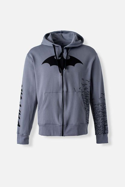 BUZO DE BATMAN CON CIERRE Y CAPUCHA GRIS PARA HOMBRE