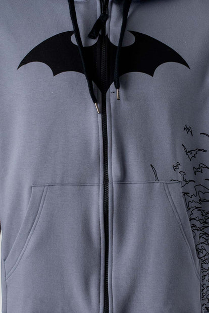 BUZO DE BATMAN CON CIERRE Y CAPUCHA GRIS PARA HOMBRE