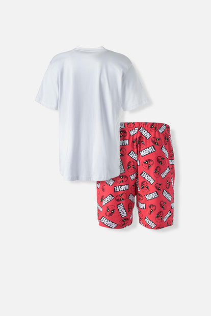 PIJAMA DE DEADPOOL BLANCA Y ROJA DE PANTALÓN CORTO PARA HOMBRE