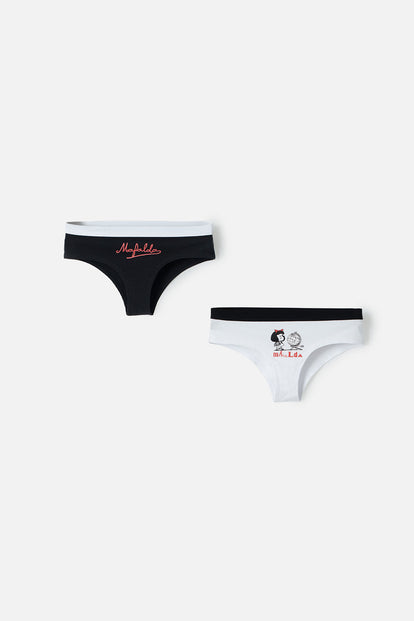  PACK X2 PANTIES DE MAFALDA NEGRO Y BLANCO PARA MUJER