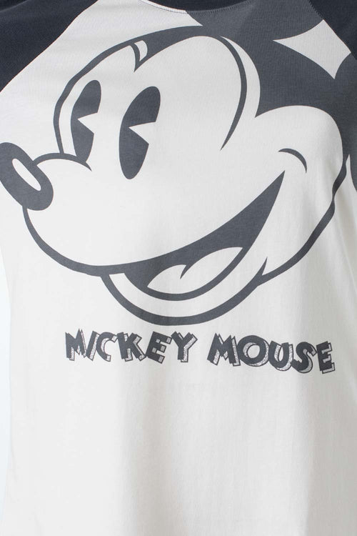 CAMISETA DE MICKEY MOUSE GRIS Y MARFIL MANGA CORTA PARA MUJER