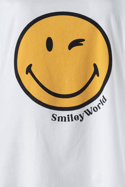  PIJAMA DE SMILEY BLANCA Y AMARILLA DE PANTALÓN LARGO PARA MUJER