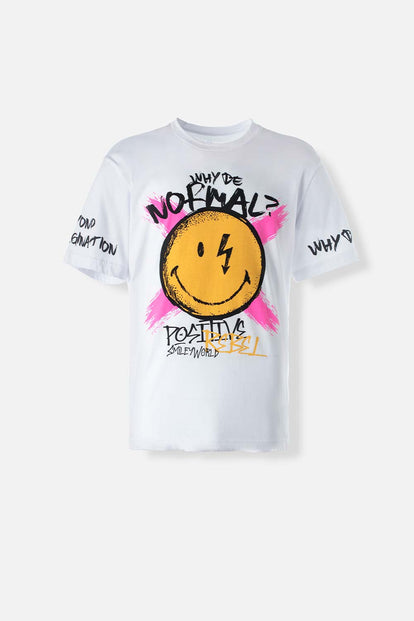  CAMISETA DE SMILEY MANGA CORTA BLANCA GÉNERO NEUTRO