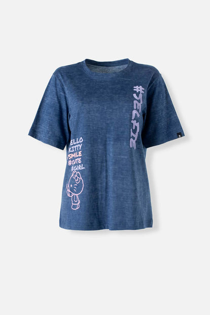  CAMISETA DE HELLO KITTY AZUL MANGA CORTA PARA MUJER
