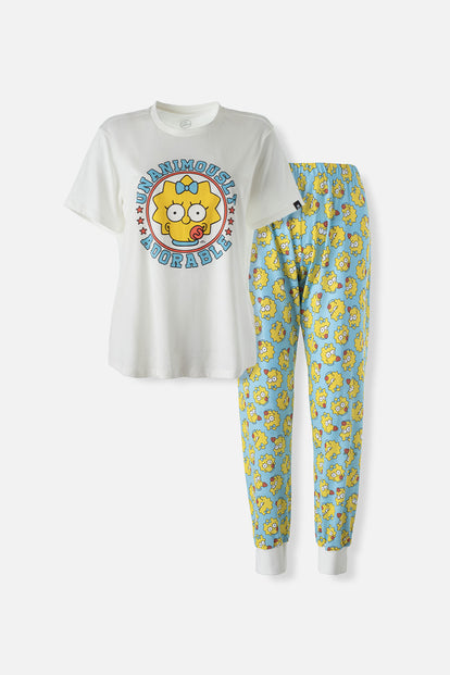  PIJAMA DE LOS SIMPSON BLANCA Y AZUL DE PANTALÓN LARGO PARA MUJER