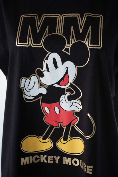  CAMISETA DE MICKEY MOUSE MANGA CORTA NEGRA PARA MUJER