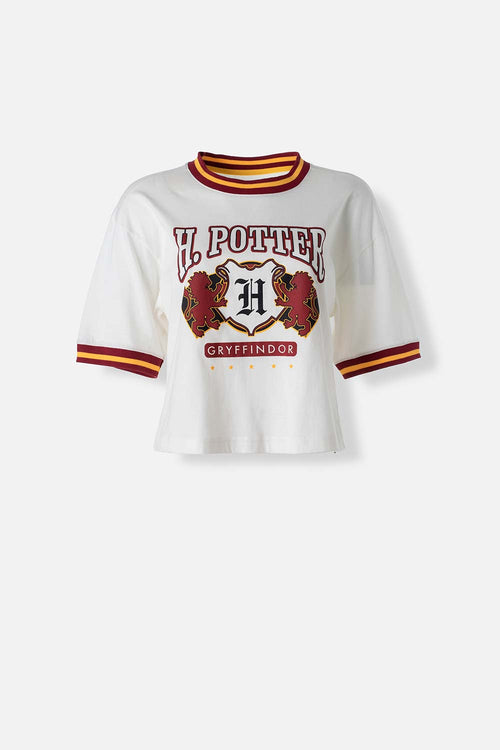 Card slide image -  CAMISETA DE HARRY POTTER MARFIL Y VINOTINTO ESTAMPADA EN FRENTE PARA MUJER
