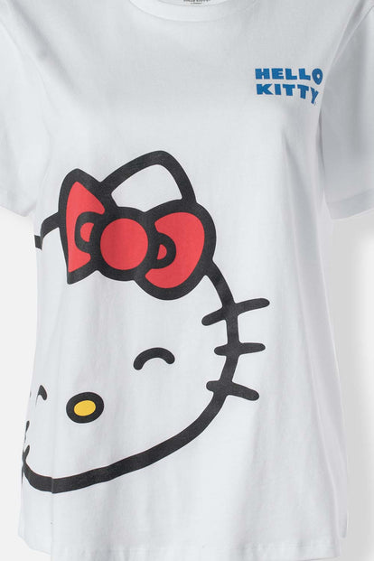 PIJAMA DE HELLO KITTY DE PANTALÓN LARGO BLANCO Y AZUL PARA MUJER
