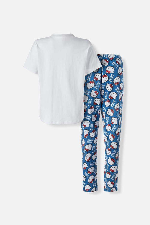Card slide image -  PIJAMA DE HELLO KITTY DE PANTALÓN LARGO BLANCO Y AZUL PARA MUJER