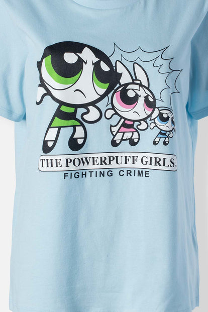  PIJAMA DE LAS CHICAS SUPERPODEROSAS AZUL Y NEGRA DE PANTALÓN LARGO PARA MUJER