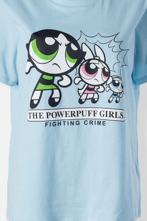 PIJAMA DE LAS CHICAS SUPERPODEROSAS AZUL Y NEGRA DE PANTALÓN LARGO PARA MUJER