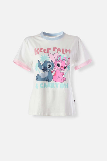  CAMISETA DE STITCH MARFIL MANGA CORTA PARA MUJER