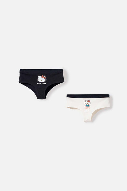  PACK X2 PANTIES DE HELLO KITTY NEGRO Y MARFIL PARA MUJER