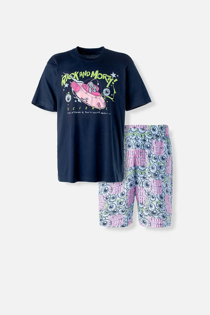  PIJAMA DE RICK Y MORTY DE PANTALÓN CORTO AZUL PARA HOMBRE