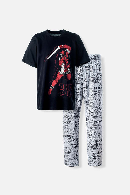 PIJAMA DE DEADPOOL DE PANTALÓN LARGO NEGRO Y BLANCO PARA HOMBRE