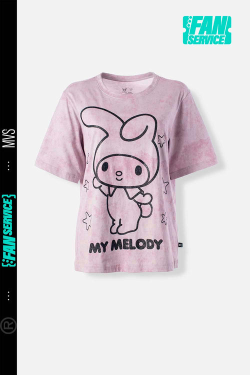 Card slide image -  CAMISETA DE CAMISETA DE MY MELODY & KUROMI LILA GRISÁCEA PARA MUJER MANGA CORTA BLANCA PARA HOMBRE