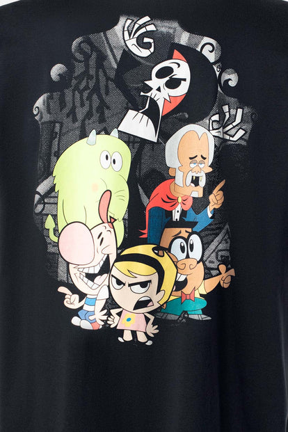 CAMISETA DE BILLY Y MANDY ESTAMPADA  EN ESPALDA NEGRA PARA HOMBRE