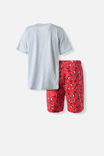PIJAMA DE BILLY Y MANDY GRIS Y ROJA DE PANTALÓN CORTO PARA HOMBRE