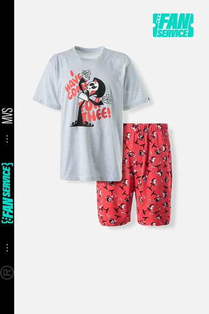 PIJAMA DE BILLY Y MANDY GRIS Y ROJA DE PANTALÓN CORTO PARA HOMBRE