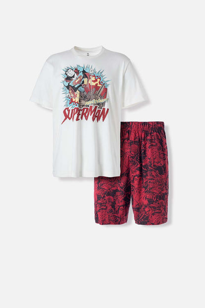 PIJAMA DE SUPERMAN DE PANTALÓN CORTO GRIS Y ROJO PARA HOMBRE