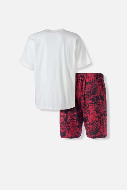 PIJAMA DE SUPERMAN DE PANTALÓN CORTO GRIS Y ROJO PARA HOMBRE