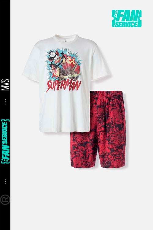 PIJAMA DE SUPERMAN DE PANTALÓN CORTO GRIS Y ROJO PARA HOMBRE