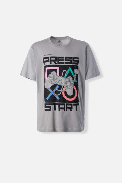  CAMISETA DE PLAY STATION MANGA CORTA GRIS PARA HOMBRE